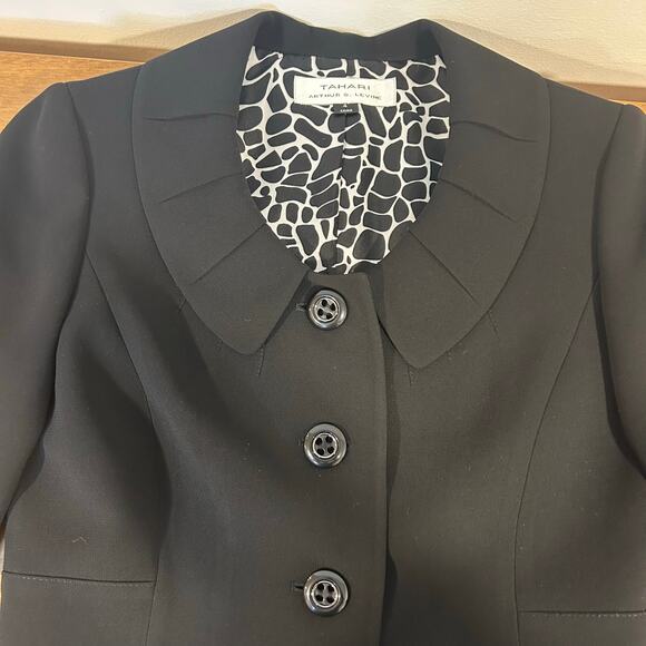 Tahari Arthur S Levine Sz 4 Pleated Collar Cow Print Lined Preppy Work-Core - Picture 9 of 11